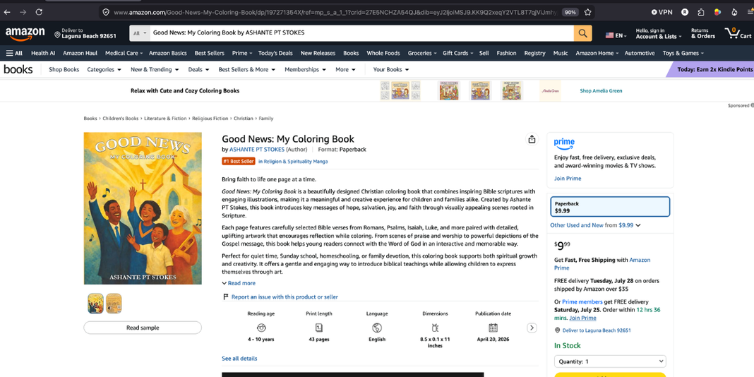 Ashante PT Stokes Reaches No. 1 on Amazon with Good News: My Coloring Book Good News: My Coloring Book